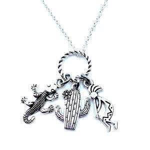 Southwestern Charm Necklace Kokopelli Lizard Cactus